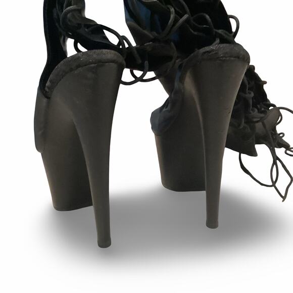 Thigh High Laceup Back Peep Toe Platform Boots - Picture 5 of 11